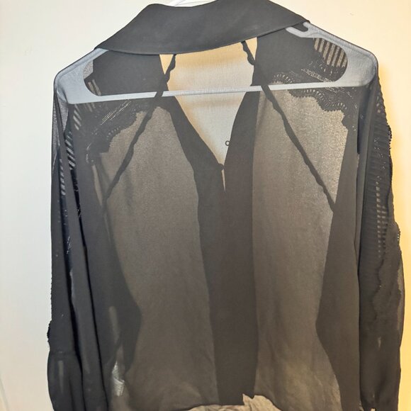 ZARA black Blouse Button Down Lace - Picture 2 of 5